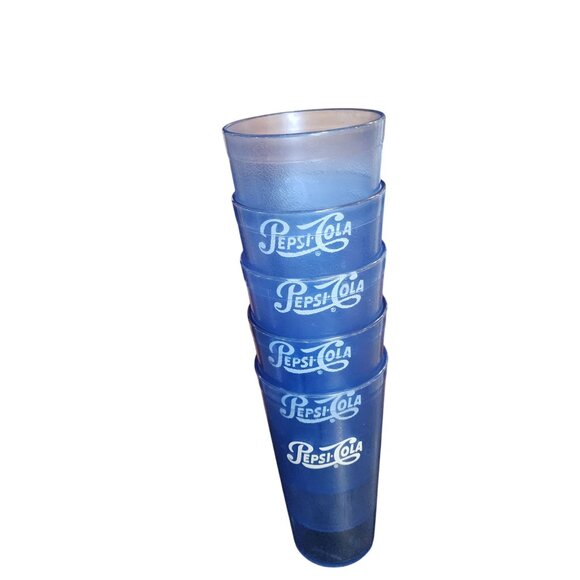 Set Of 5 Blue Pepsi-Cola Plastic Tumblers 16 Oz Retro Logo Drinkware Collectible - Picture 1 of 2